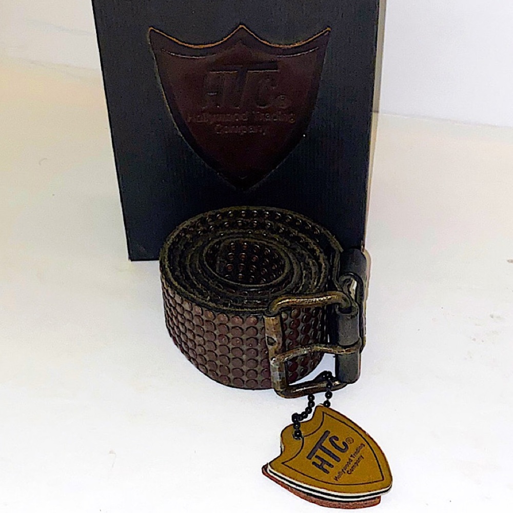 Authentic HTC NWT Studded Distressed Leather Belt Size 85/34